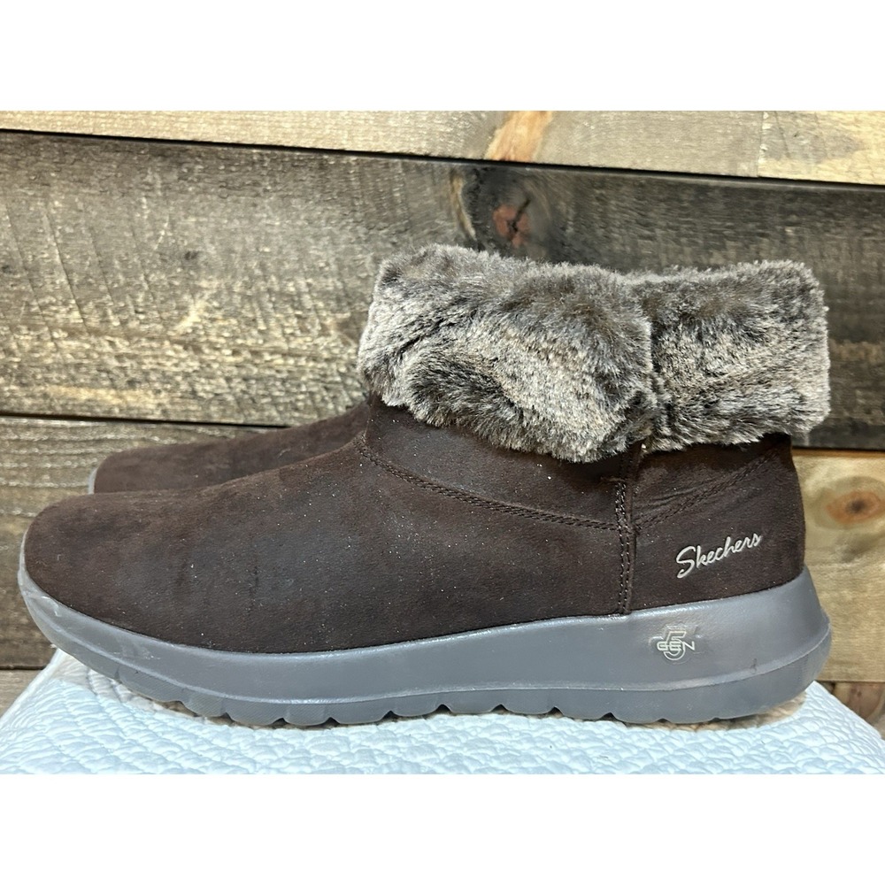 Skechers On The Go Joy Winter Ankle Boot Brown Faux Suede Size 10 Womens